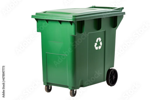A Green Garbage Container with Recycling Symbol isolated on a transparent background. © tong2530