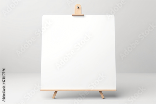 Blank white canvas on wooden easel against a plain background