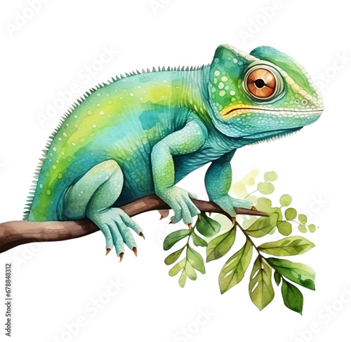 Watercolor chameleon. Generative AI, png image.