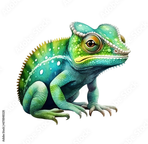 Watercolor chameleon. Generative AI, png image. © Julia 