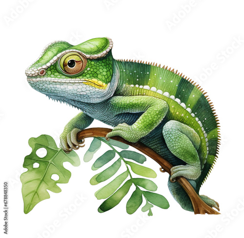Watercolor chameleon. Generative AI  png image.