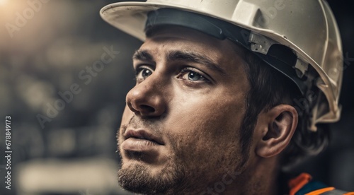 portrait of a construction worker, hard worker at work, portrait of a man with helmet, hard worker