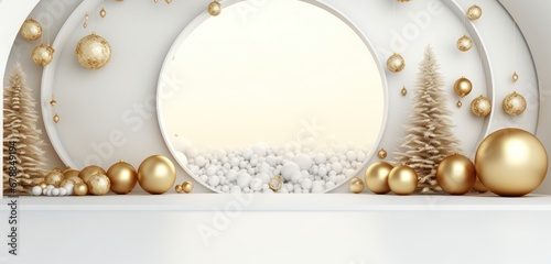 christmas eve with golden ornaments on a white tile floor