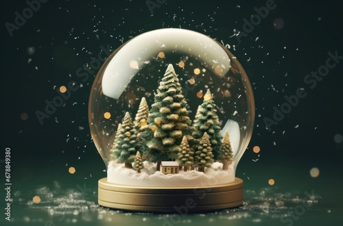 snow globe with a christmas themed winter tree on top © olegganko