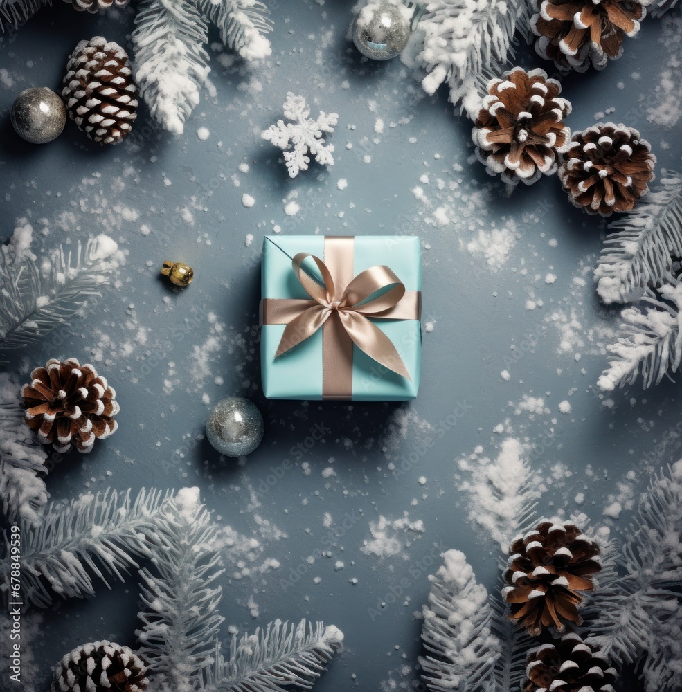 one holiday wrapping present is presented on a blue background