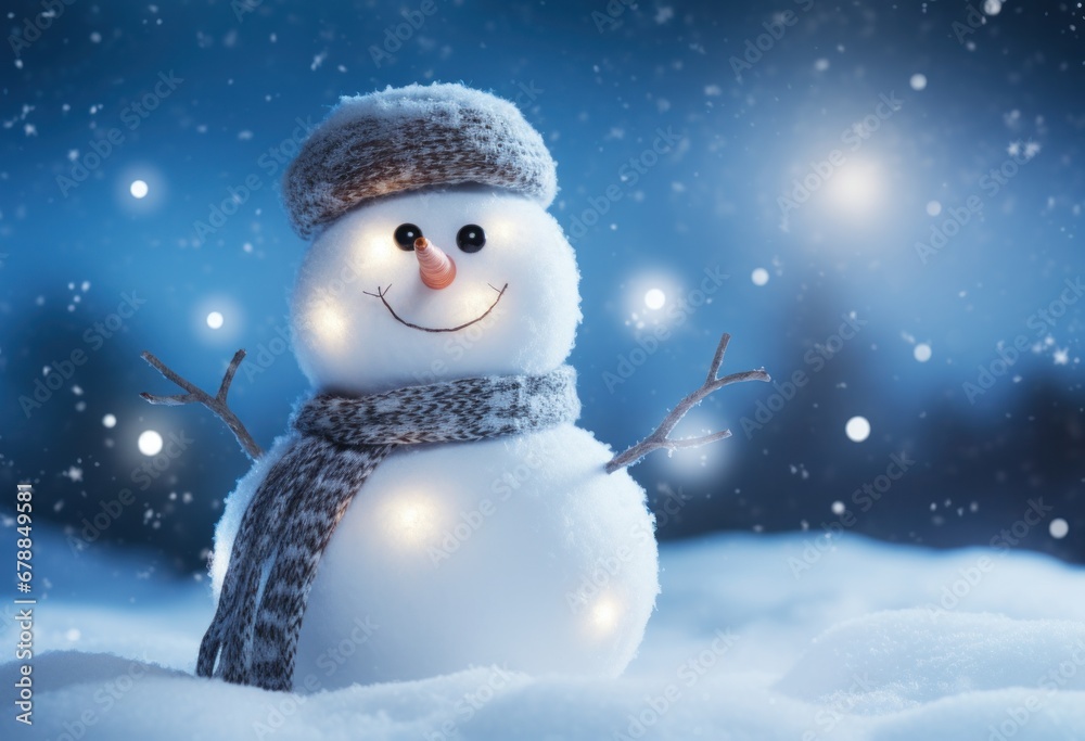 photo of smiling snowman in the snow on snow photo of smiling snowman in the snow on snow