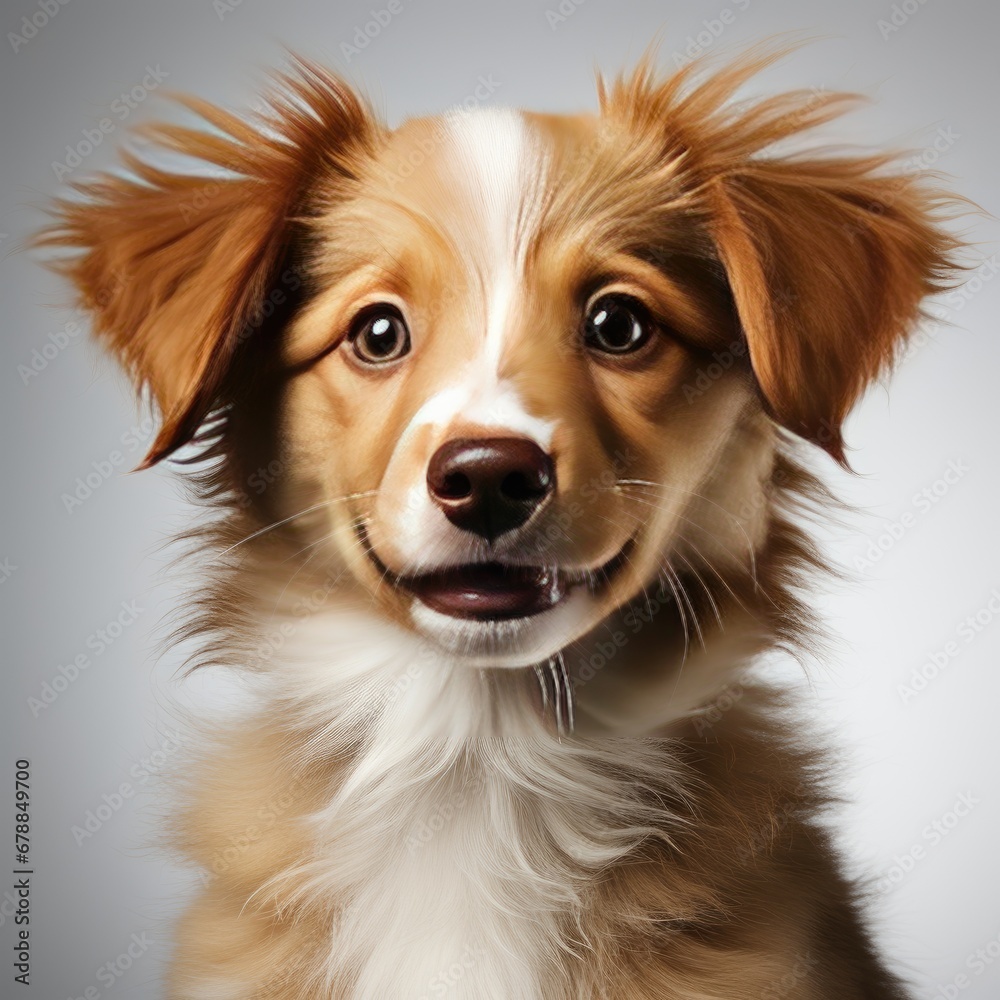 portrait of a border collie dog on gray background