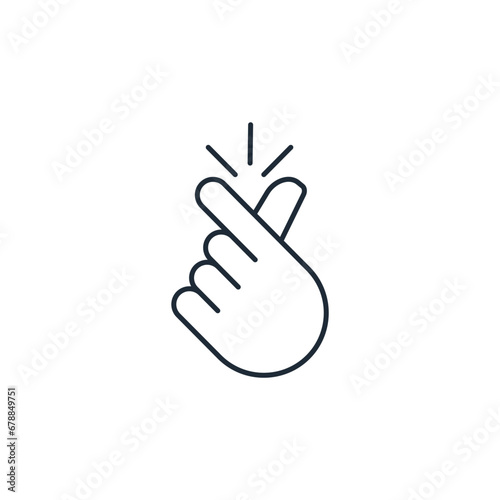 Completed action,  snap of fingers. Vector linear illustration icon isolated on white background.