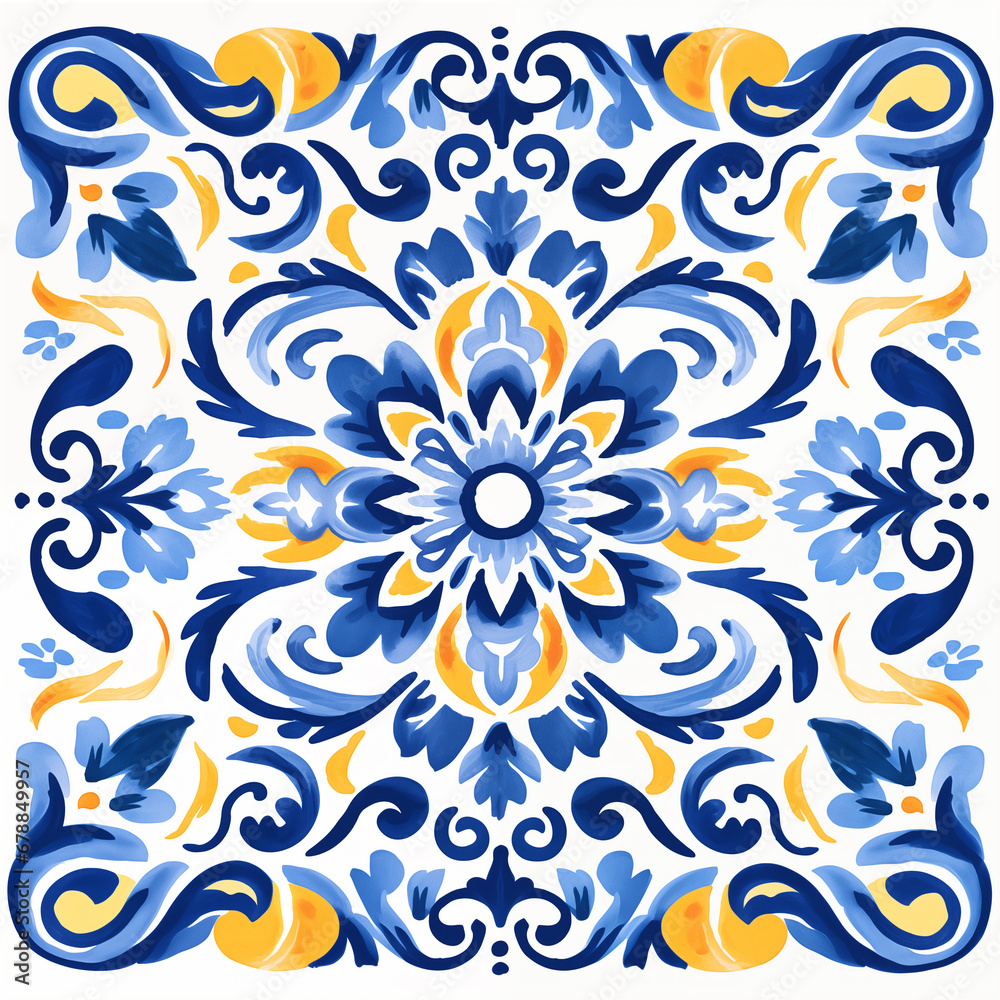 Blue Mosaic Elegance: Azulejo Tile Background Blue Mosaic Elegance: Azulejo Tile Background
