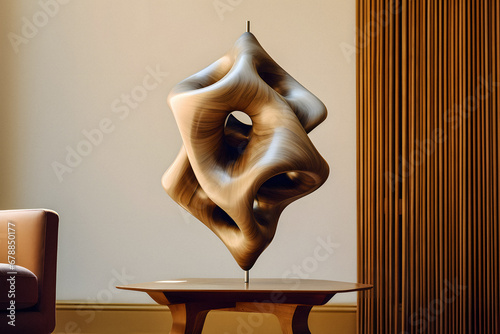 Elegant Wooden Gyroid Design Sculpture. Generative ai. photo