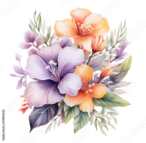 Watercolor lilac bouquet. Generative AI  png