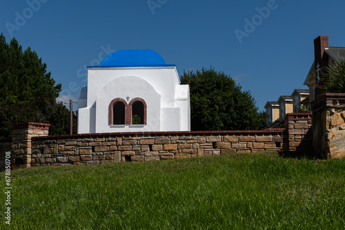 Lawsonville, NC / USA - September 16, 2023: A small chapel at Panagia Pammakaristos Greek Orthodox Monastery. photo