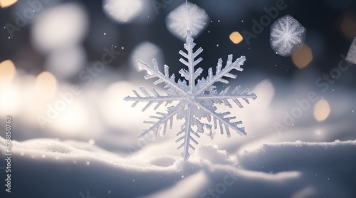Snow flake on the floor with beautiful defocused golden yellow background lights © RobCav