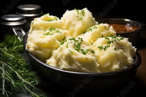 Fluffy mashed potatoes garnished with fresh chives, the essence of comfort food