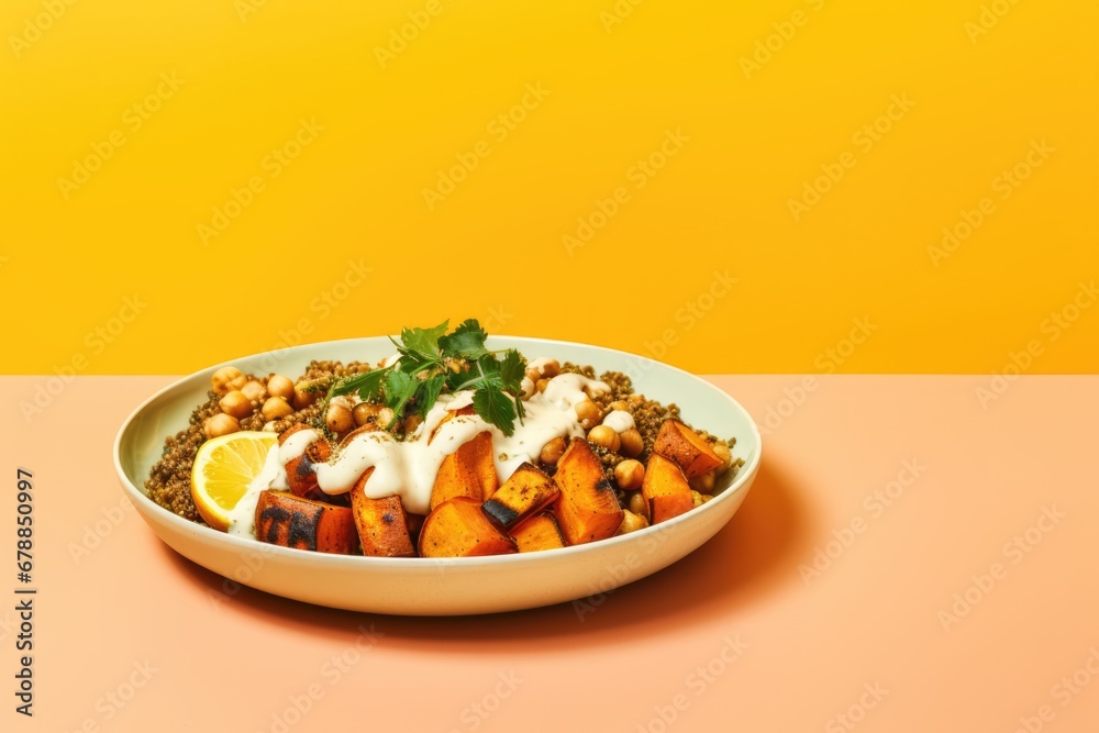 Quinoa Bowl with Roasted Sweet Potatoes and Sauce, Packed with Healthy Goodness and Delicious Flavors Quinoa Bowl with Roasted Sweet Potatoes and Sauce, Packed with Healthy Goodness and Delicious Flavors