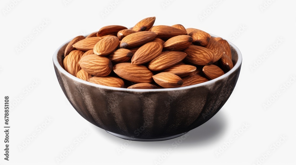 Almond in bowl isolated on white background Almond in bowl isolated on white background