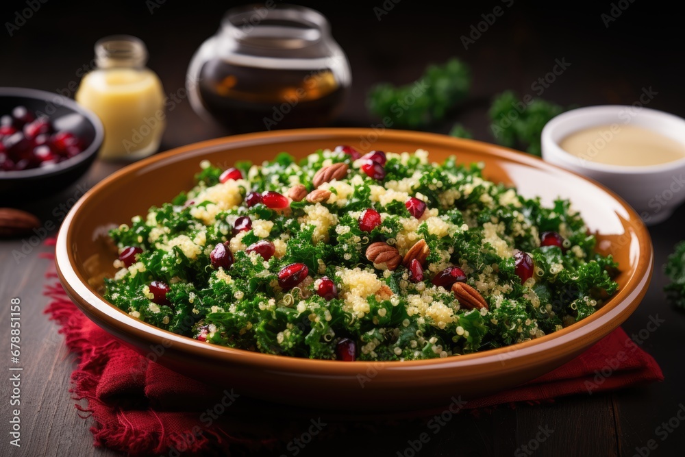 Wholesome Quinoa Kale Salad: Enjoy a Delicious Culinary Creation with Quinoa and Kale - A Superfood Salad Bursting with Fresh Ingredients and Vibrant Flavors.
Wholesome Quinoa Kale Salad: Enjoy a Delicious Culinary Creation with Quinoa and Kale - A Superfood Salad Bursting with Fresh Ingredients and Vibrant Flavors.