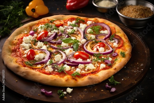 homemade pizza with vegetables in Greek style