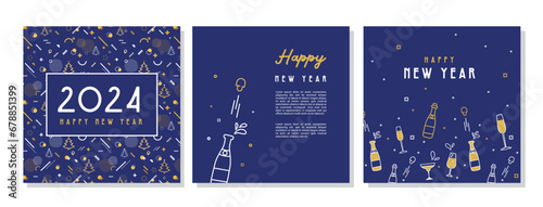 Happy New Year- 2024 . Collection of greeting background designs, New Year, social media promotional content. Vector illustration. 2024 celebration