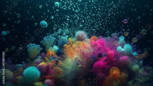 Fireworks underwater bubble explosion hyper-cro Ai generated art © Arabindu