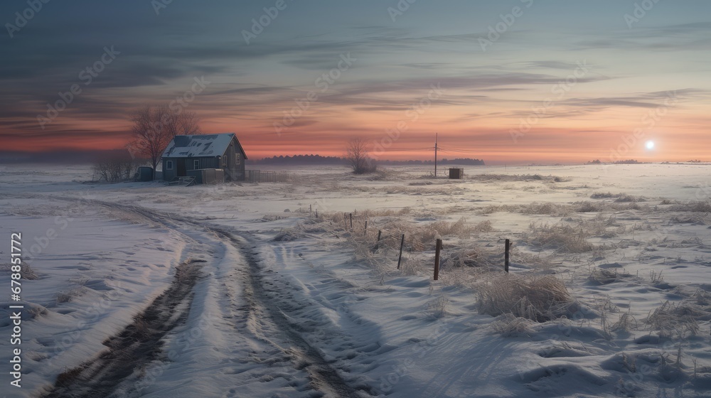 Winter rural landscape scene