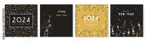 Happy New Year- 2024 . Collection of greeting background designs, New Year, social media promotional content. Vector illustration. 2024 celebration photo