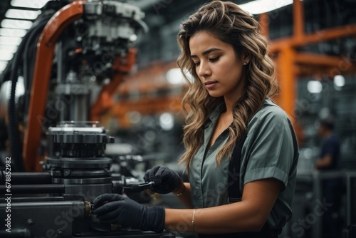 female worker skillfully operating hightec  machines