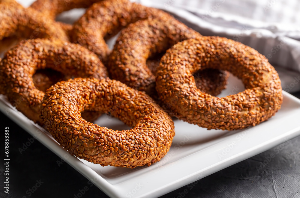 Turkish Bagel with sesame seeds. Turkish name; Kandil simidi Turkish Bagel with sesame seeds. Turkish name; Kandil simidi