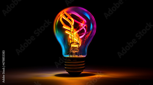 Colourful lightbulb on matt black background