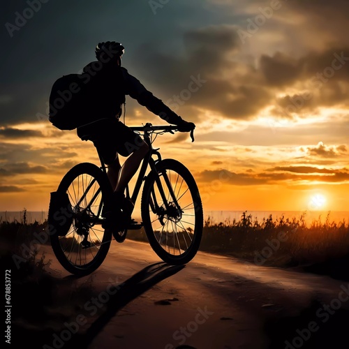 silhouette of a cyclist on the sunset © CognitiveShots
