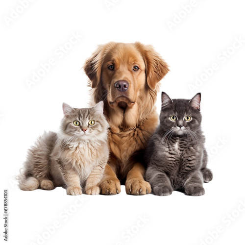 Cats and dog friends isolated on transparent background,