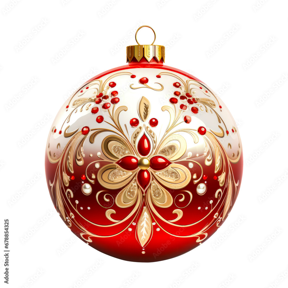 Red christmas ball with gold ornament isolated on white background. Red christmas ball with gold ornament isolated on white background.
