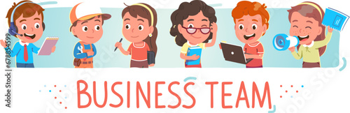 Business project team people. Customer service call center operator, repairman engineer, designer and illustrator, accountant, programmer, media marketing coach manager. Vector employee characters set