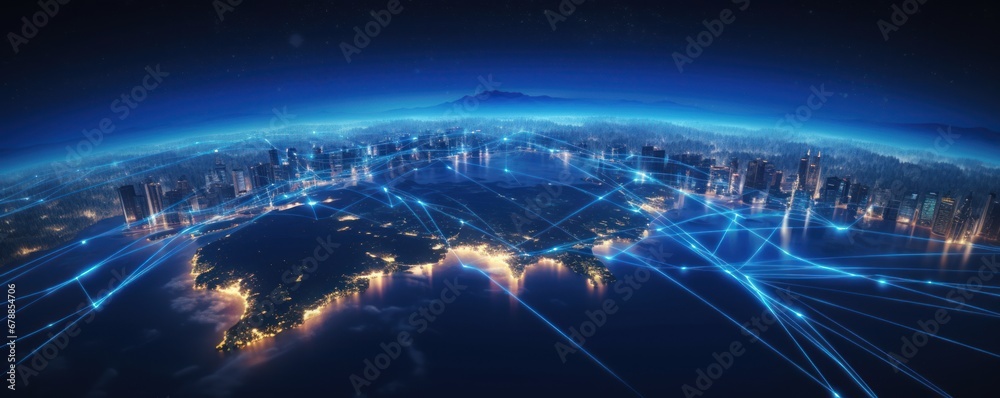 Fototapeta premium Earth in Space Blue Lines connect