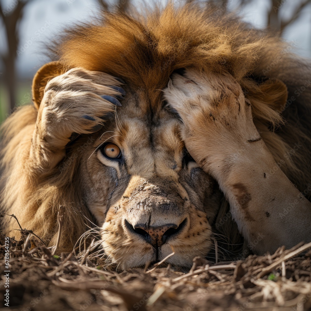 Naklejka premium Hilarious Lion Facepalm