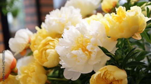 Bouquet of white peonies. Beautiful White Peonies. Springtime Concept. Mothers Day Concept with a Copy Space. Valentine s Day.