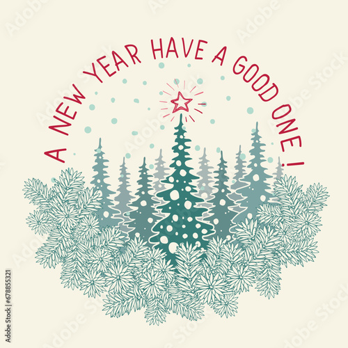 Christmas and New Year Vector graphic element with spruce branch tree.