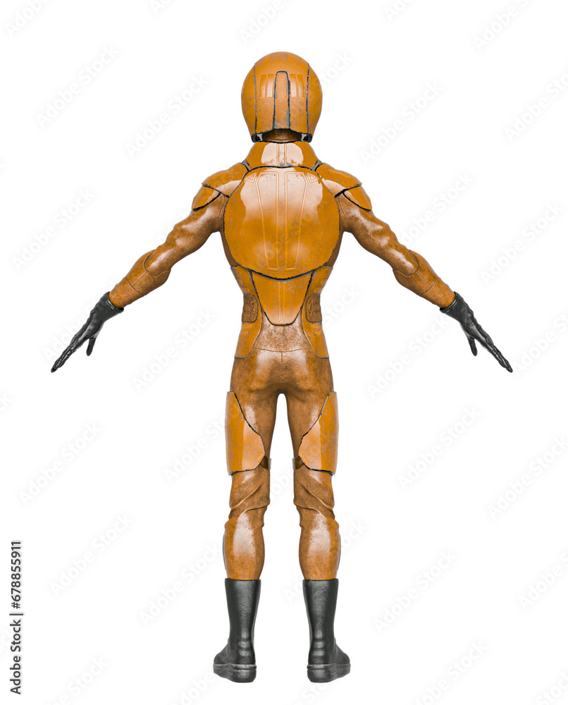 alien soldier is standing up in a pose on rear view alien soldier is standing up in a pose on rear view