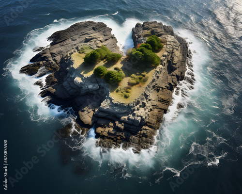 Heart-shaped Island Aerial View. Generative AI. © Uolir