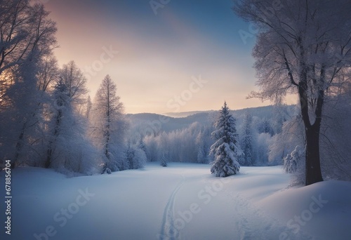 Winter landscape with trees in mountain
