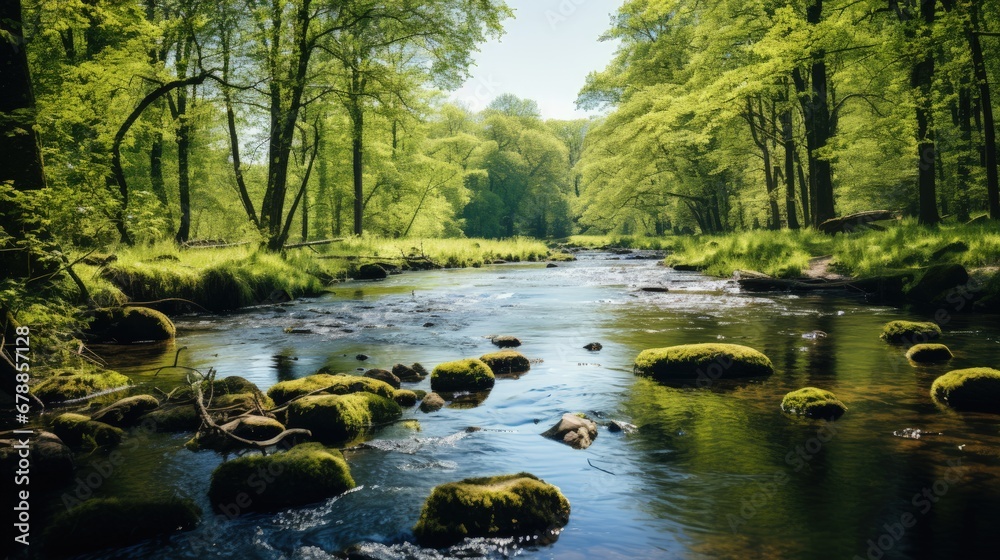 photo of river in the spring forest. daylight photo of river in the spring forest. daylight