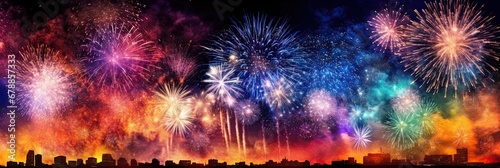 fireworks in the night sky, banner