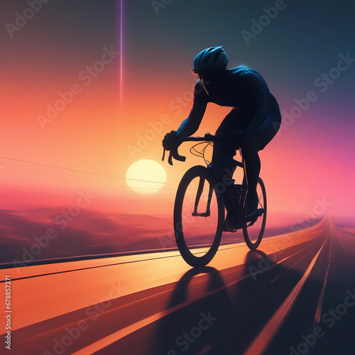 silhouette of a cyclist on the sunset