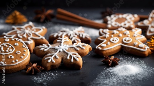 New Year\'s gingerbread cookies. AI Generation