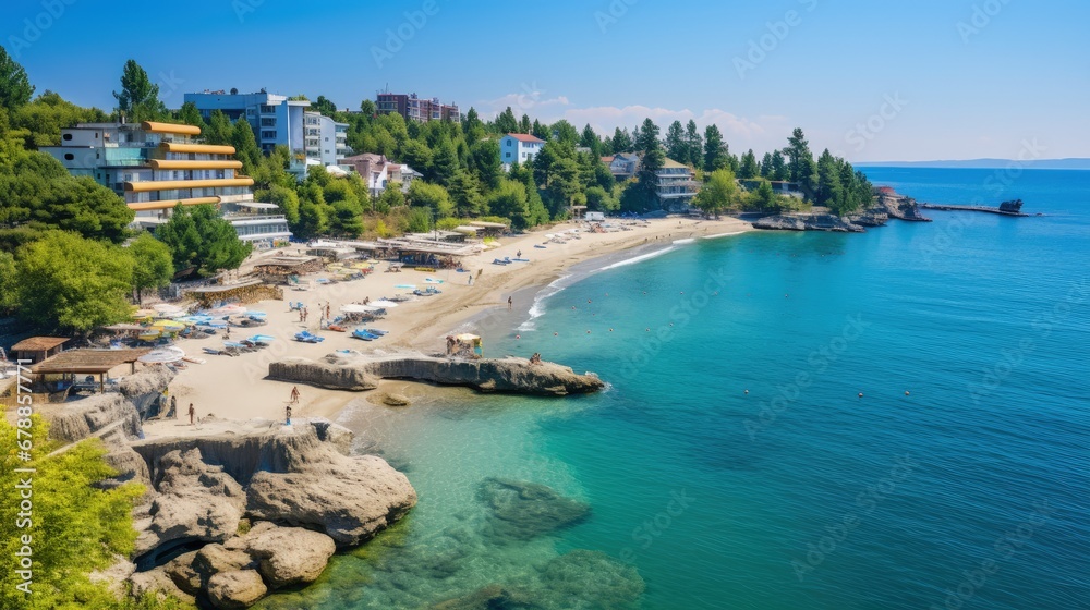 Fototapeta premium photo of Resort Sunny Beach panorama of the beach and hotels.