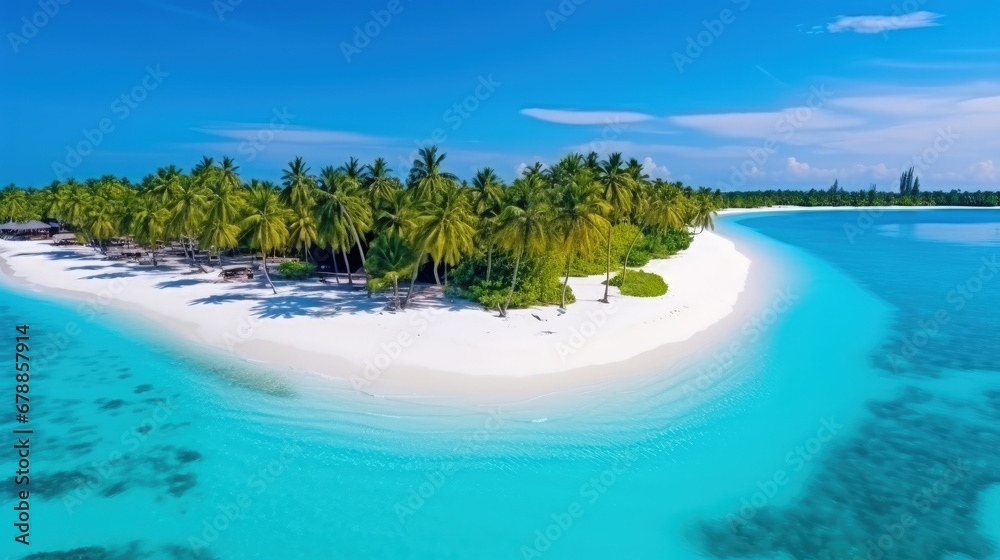 Fototapeta premium Summer Background for Vacation. Aerial Panoramic View of Island Reef