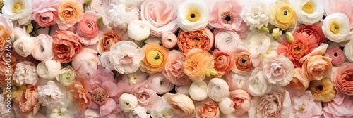Many colorful Spring ranunculus flowers wallpaper, banner © Exclusive 