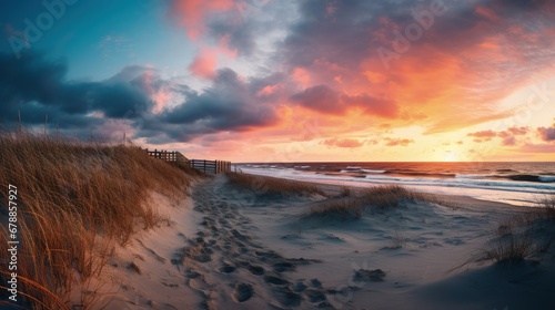 Panorama photo of Sunset at the dune beach