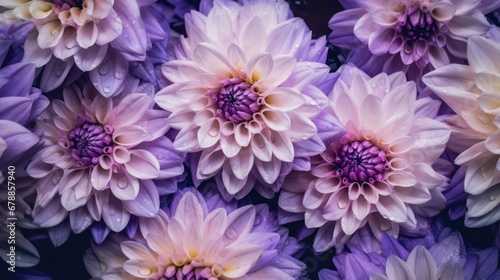 Beautiful purple dahlia flower with water drops. Springtime Concept. Mothers Day Concept with a Copy Space. Valentine's Day.