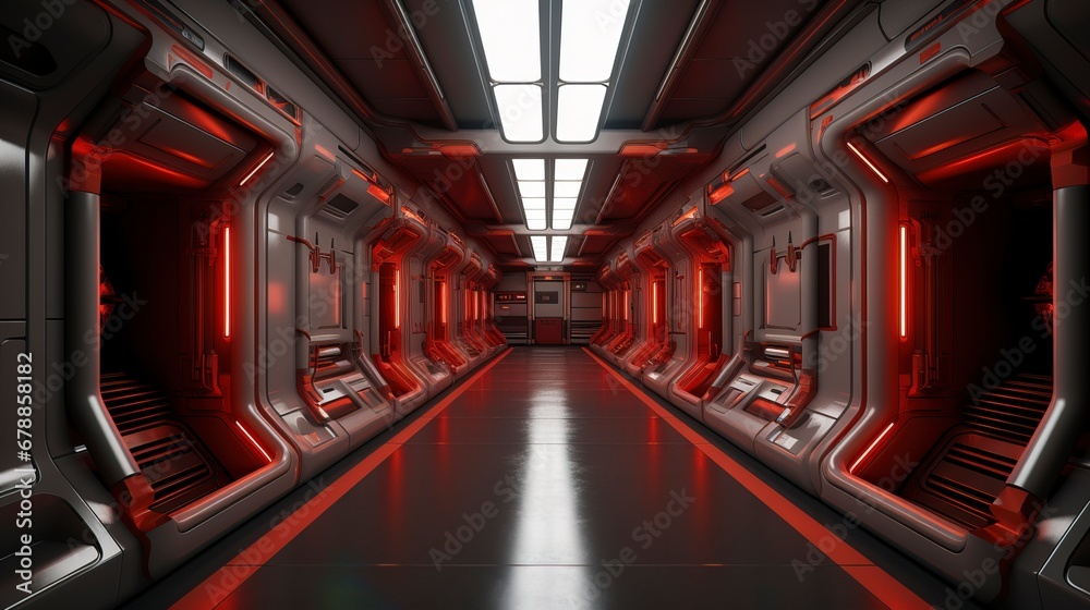 Obraz premium Sci-fi spaceship tunnel, neon. AI Generation